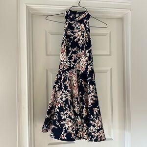 Navy, pink & white sz 9/10 Floral Halter Party Formal Cocktail Homecoming Dress